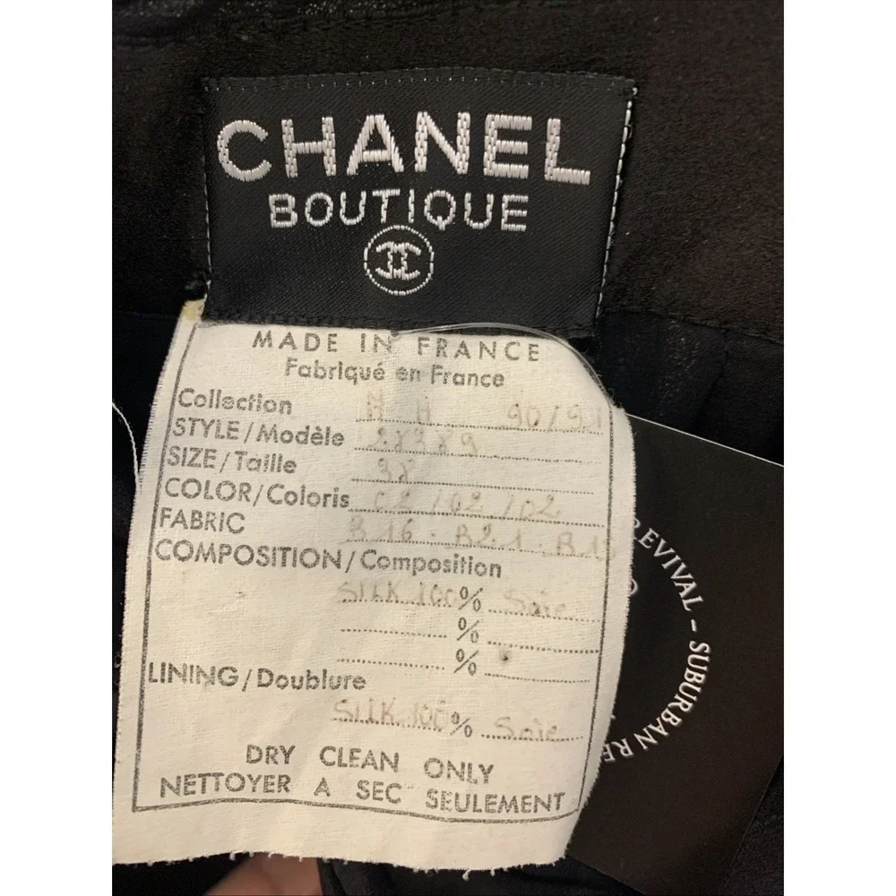 CHANEL BLACK SHEER SILK  SATIN BOW COCKTAIL DRESS 38